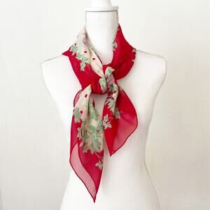 DIOR Silk Floral Print Scarf with Red Border Sheer